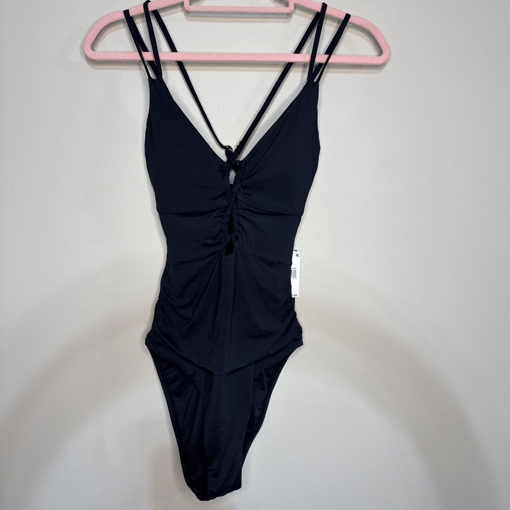 La Blanca Womens Lace-Up Underwired One-Piece Swimsuit Black Size 8 NWT #086